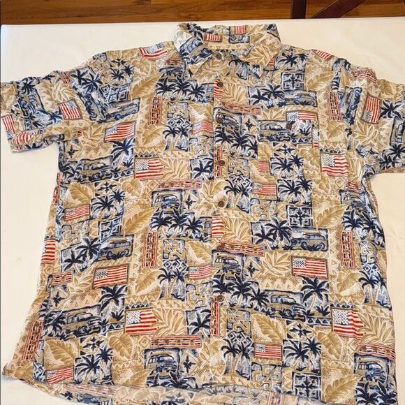 Men’s Campia Button Down Tropical American Flag Shirt, Size XL - Picture 1 of 5